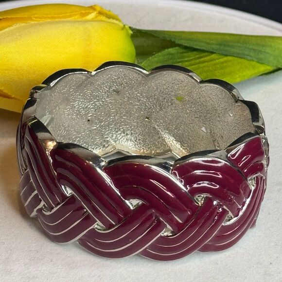 Chunky Plum and Silver Braided Design Hinged Bangle Bracelet NWOT - Picture 7 of 11
